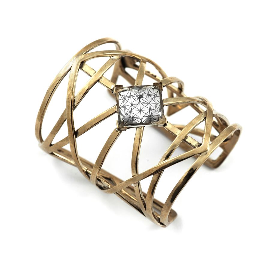 'Griglie' cuff bracelet with pyramid GRIGLIE | BR RIGIDOBRO PIRAM CDR